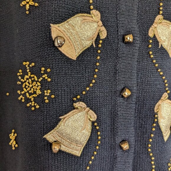 Reference Point Christmas Vest, Black, Gold appliques & beads, Jingling bells! - Picture 12 of 15